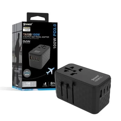 Xpower TA100 100 Watts 5 Output Gan PD Travel Adapter - Black